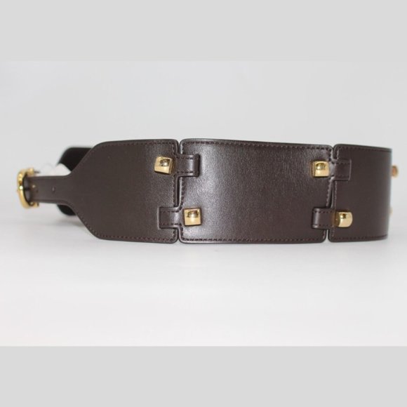 $495 Salvatore Ferragamo DARK BROWN CALF Leather GOLD STUDS Belt Size 70,80,85 - Picture 3 of 7